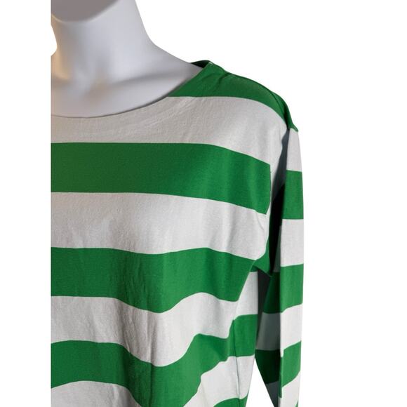 J. Crew Green and White Relaxed 3/4 boat neck shirt - Picture 5 of 9